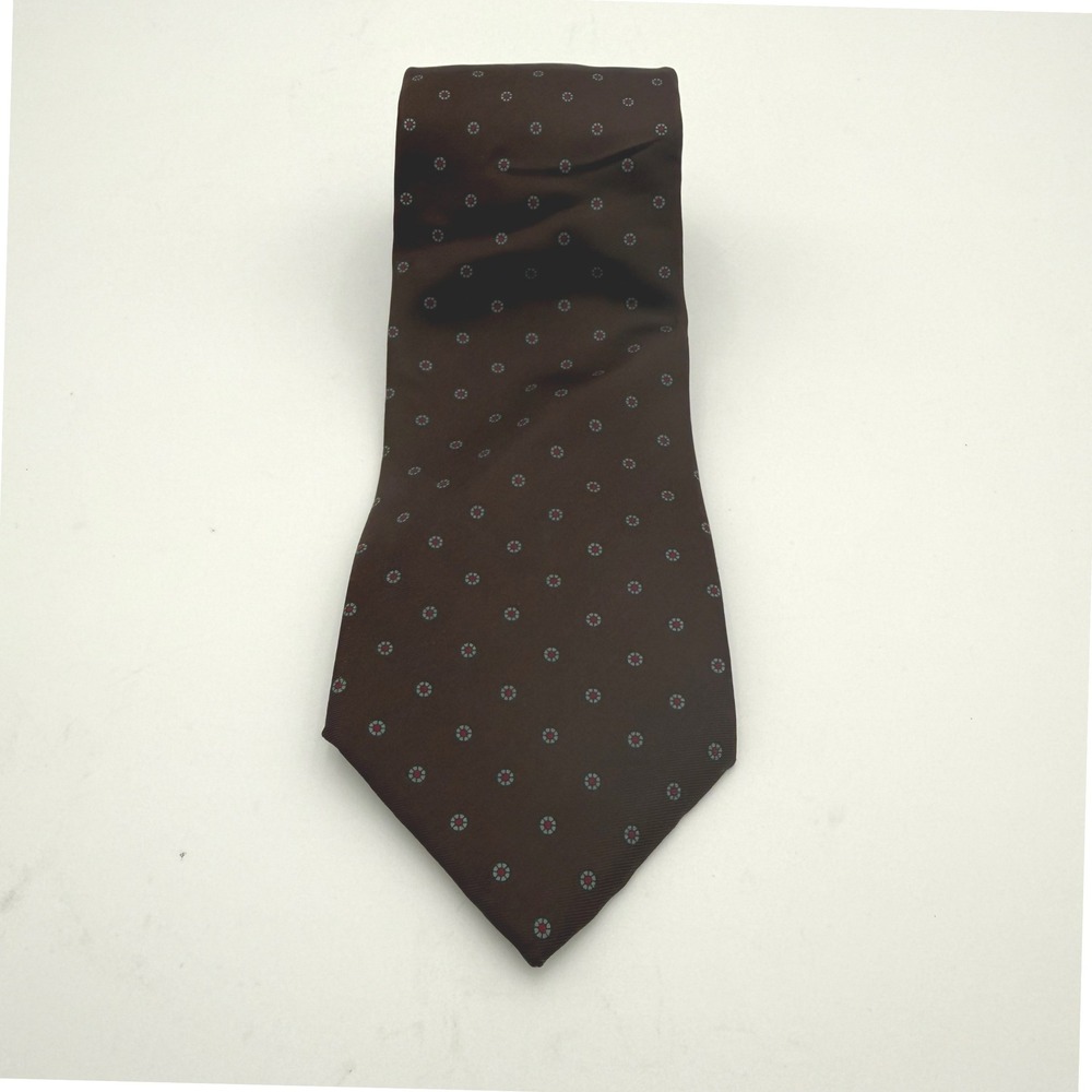 Woodmere Mens Brown Silk Medallion Tie Geometric Floral Hand Made in Italy EUC